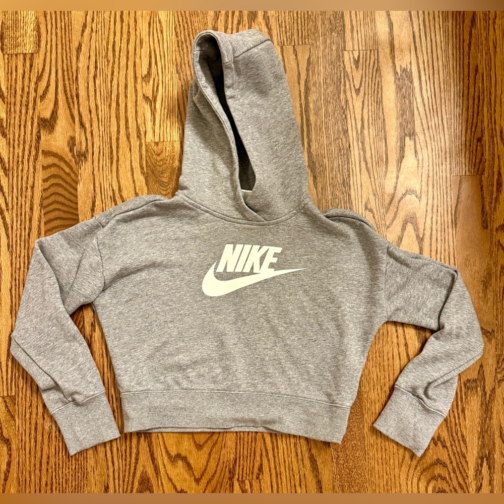 Nike Gray Cropped Hoodie with White Logo